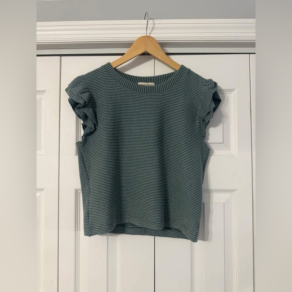 Women's Green Ribbed Knit Top, XL